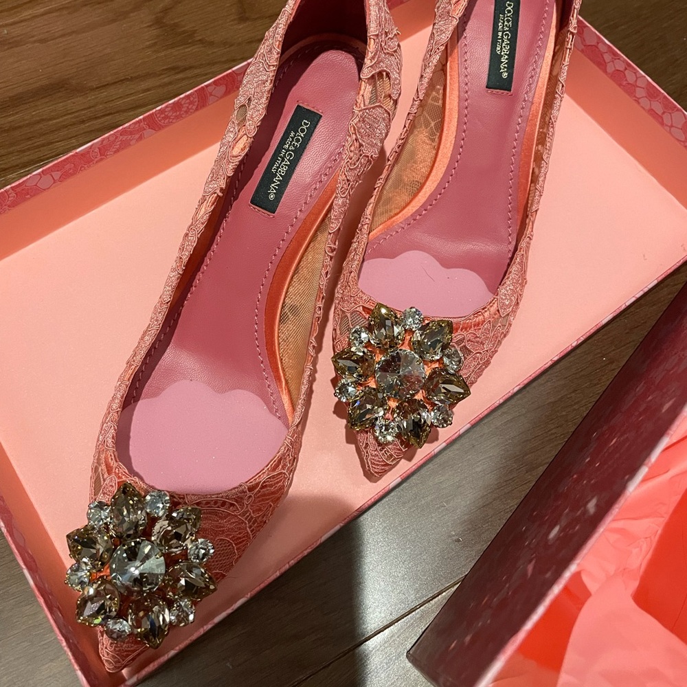 D&G Taormina lace pumps with crystal - pink 36.5